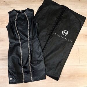 PHILIPP PLEIN COUTURE Black Lamb Leather Dress Size Medium